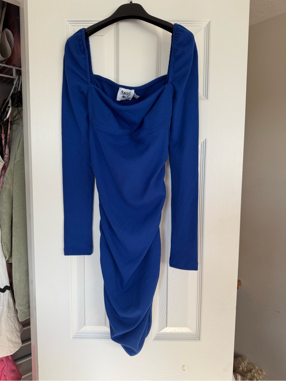 Princess Polly Cobalt Blue Long Sleeve Draped Bodycon Dress